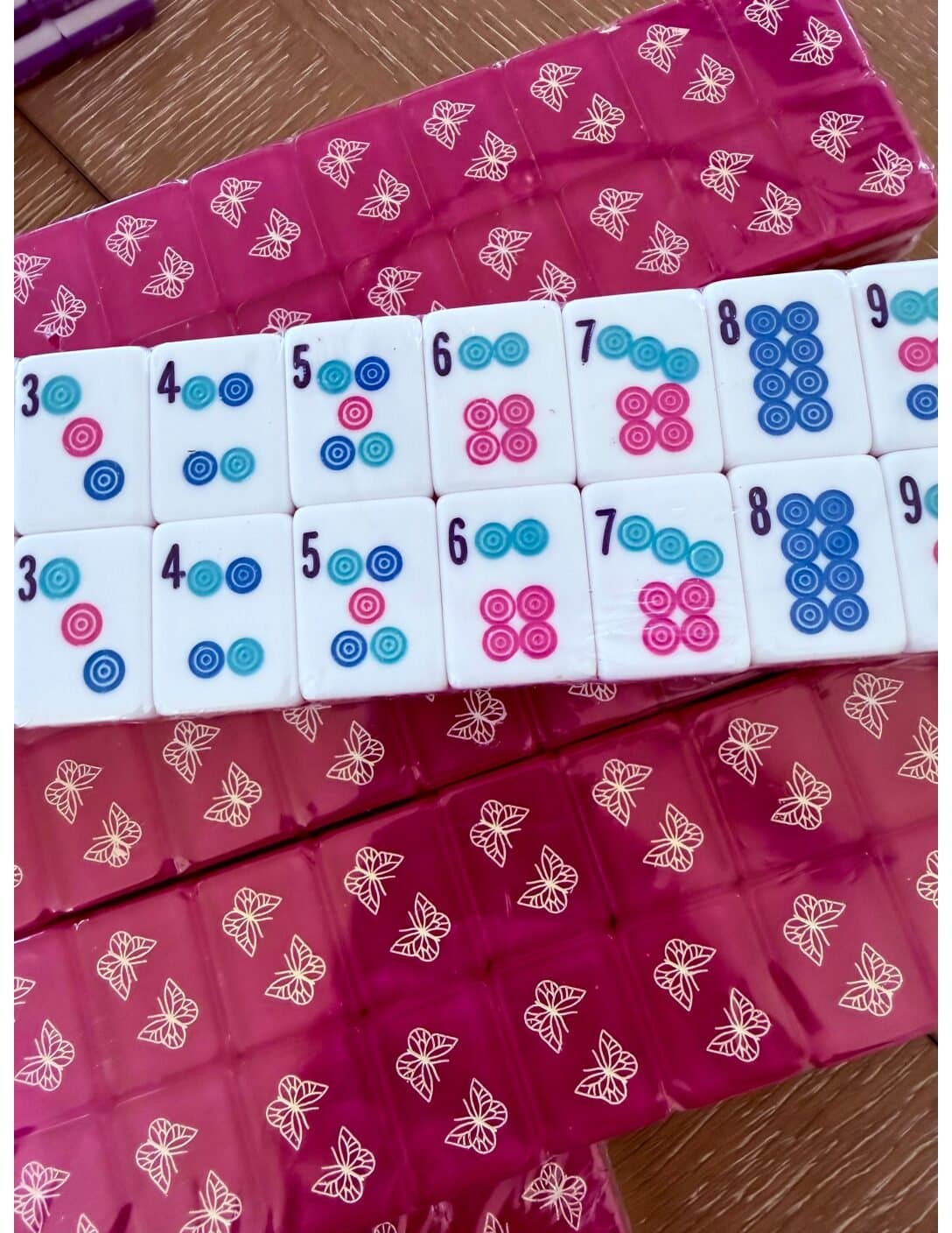 3 layer  Cranberry tiles with Butterflies, engraved and handpainted American Mah Jongg set