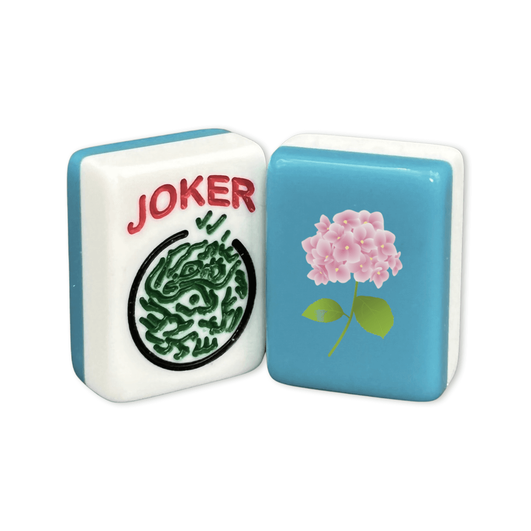 CUSTOM Printed Pink Hydrangea American Mah Jongg Tiles — Solid Color Tiles – choose color: Teal and White