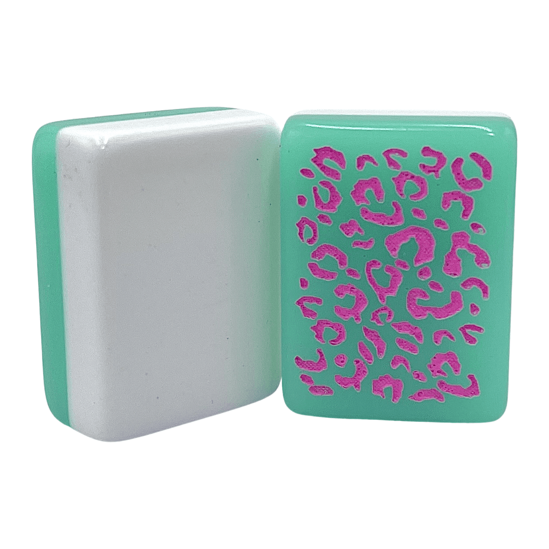 Custom Hot Pink Leopard Seafoam Mah Jongg Tiles