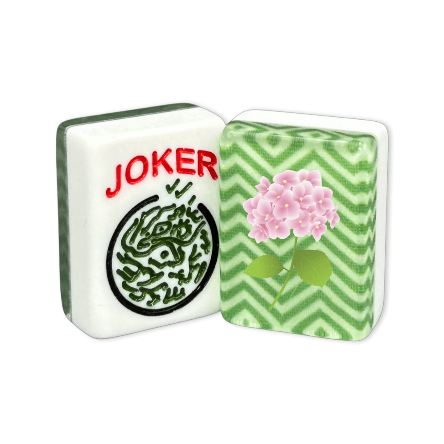 CUSTOM Printed Pink Hydrangea American Mah Jongg Tiles — Solid Color Tiles – choose color: Green Chevron