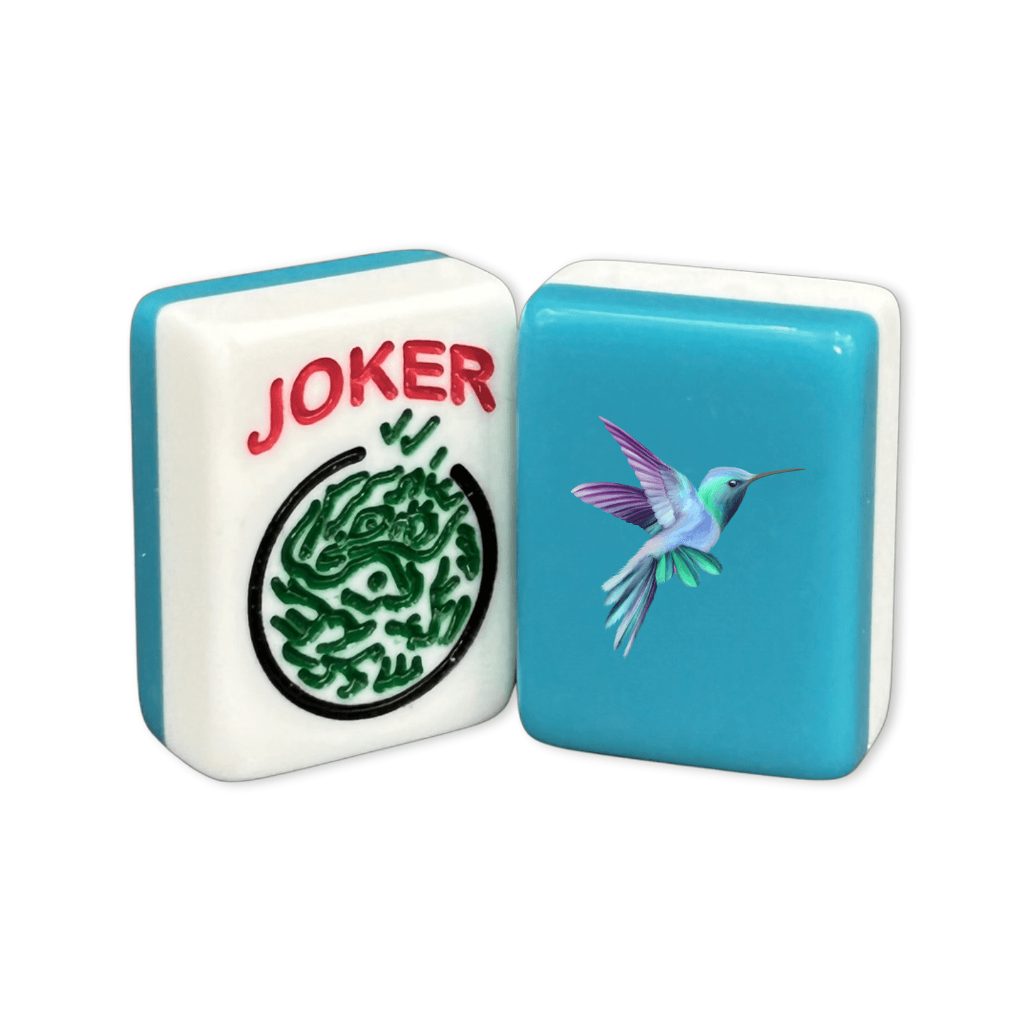 CUSTOM Printed Hummingbird American Mah Jongg Tiles — Solid Color Tiles – choose color: Teal and White