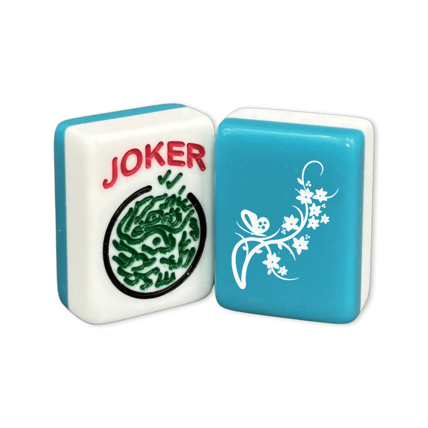 CUSTOM Flowers with Butterfly American Mah Jongg Tiles — Select Tile: Teal and White