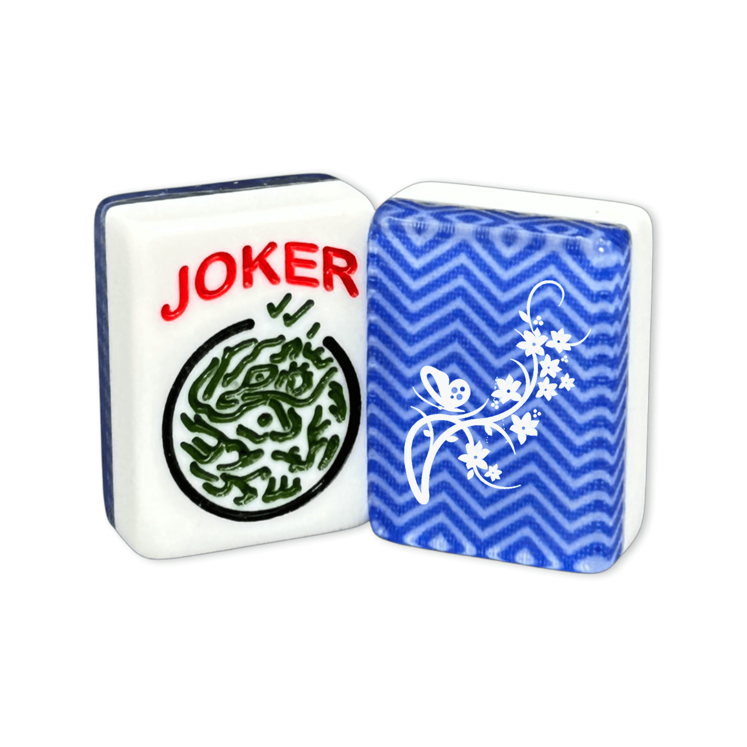 CUSTOM Flowers with Butterfly American Mah Jongg Tiles — Select Tile: Blue Chevron