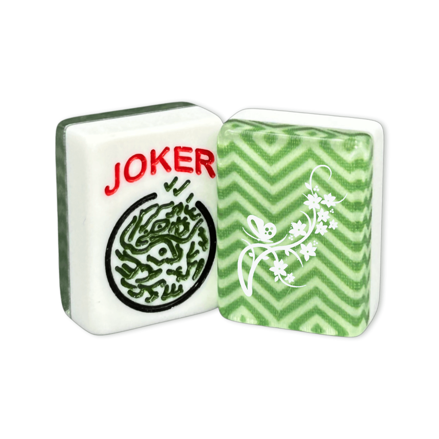 CUSTOM Flowers with Butterfly American Mah Jongg Tiles — Select Tile: Green Chevron