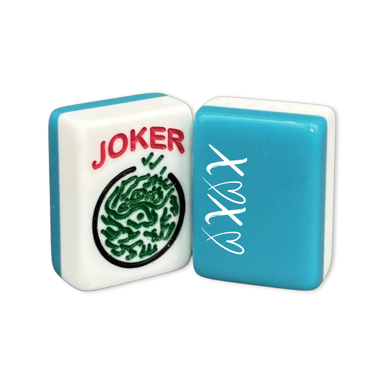 CUSTOM White XOXO American Mah Jongg Tiles — Solid Color Tiles – choose color: Teal and White