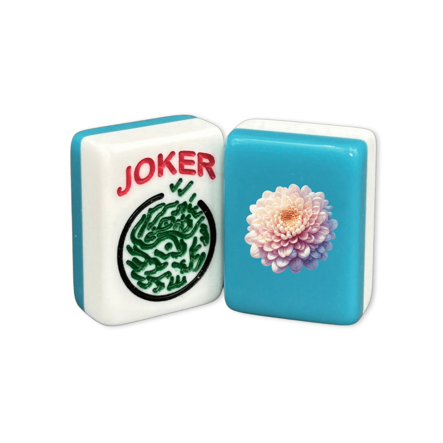 CUSTOM Chrysanthemum American Mah Jongg Tiles — Solid Color Tiles – choose color: Teal and White