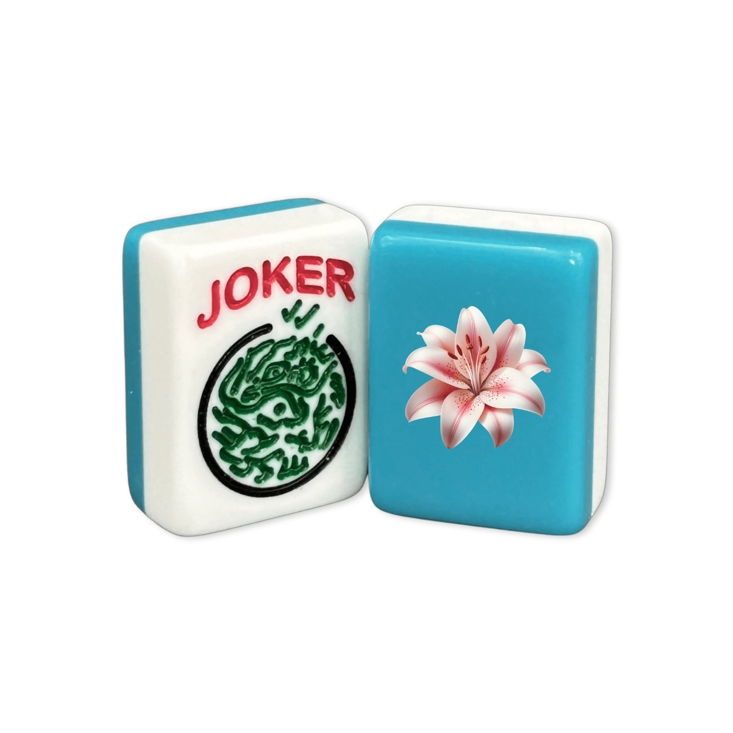 CUSTOM Lily Flower American Mah Jongg Tiles — Solid Color Tiles – choose color: Teal and White