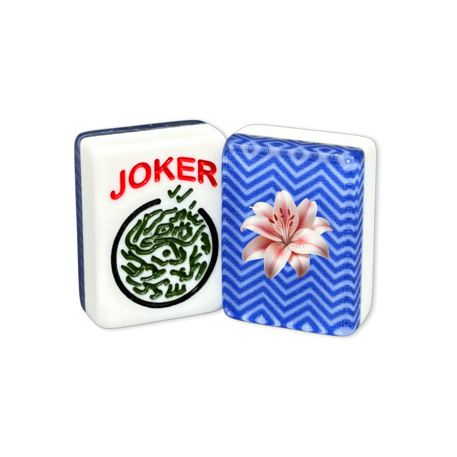 CUSTOM Lily Flower American Mah Jongg Tiles — Solid Color Tiles – choose color: Blue Chevron