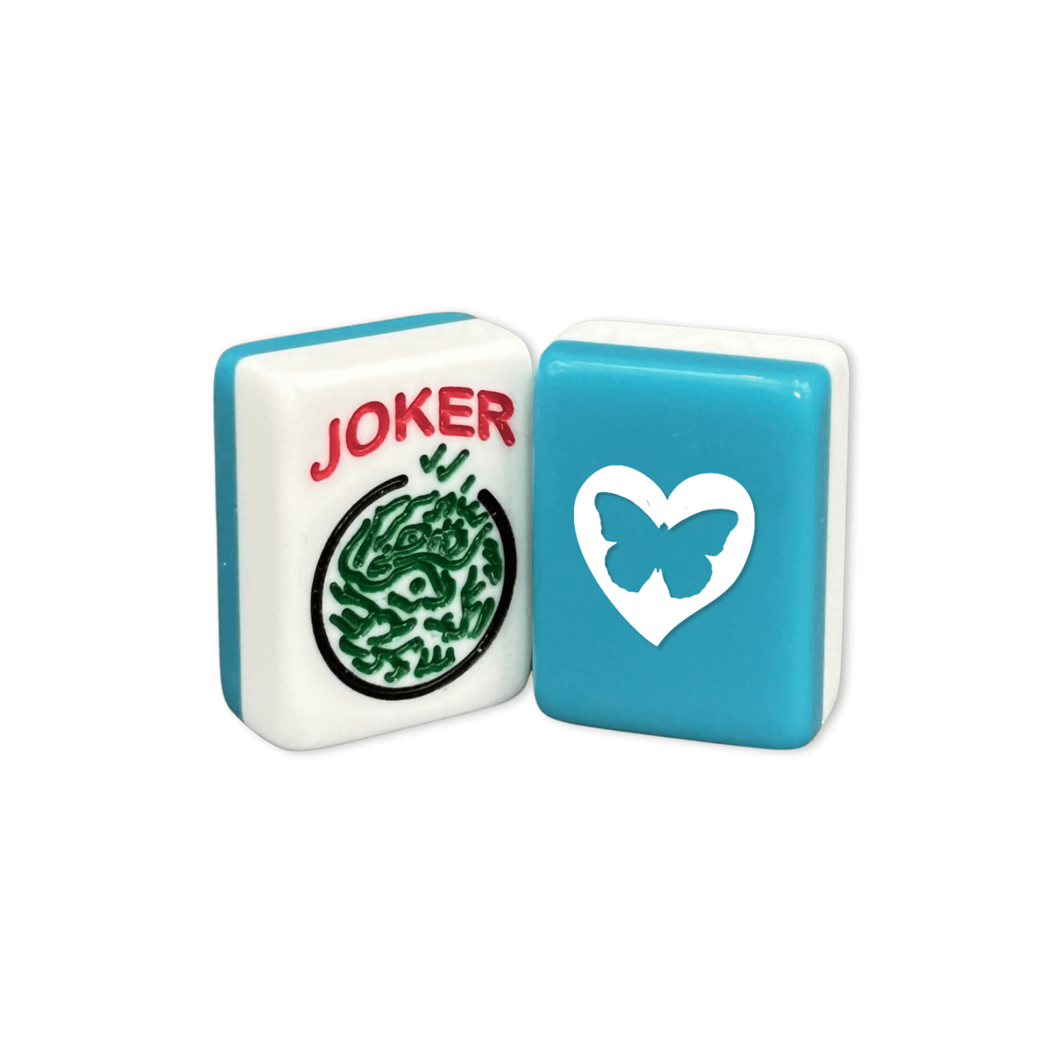 CUSTOM Heart with Butterfly American Mah Jongg Tiles — Tiles: Teal and White