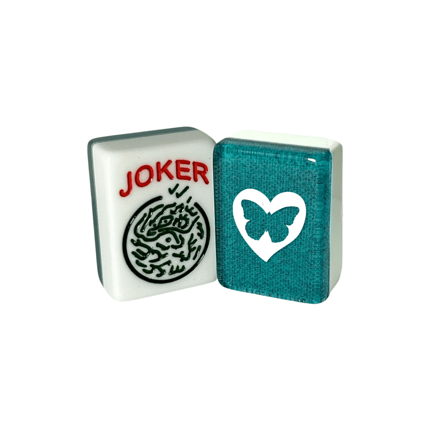 CUSTOM Heart with Butterfly American Mah Jongg Tiles — Tiles: Aquamarine