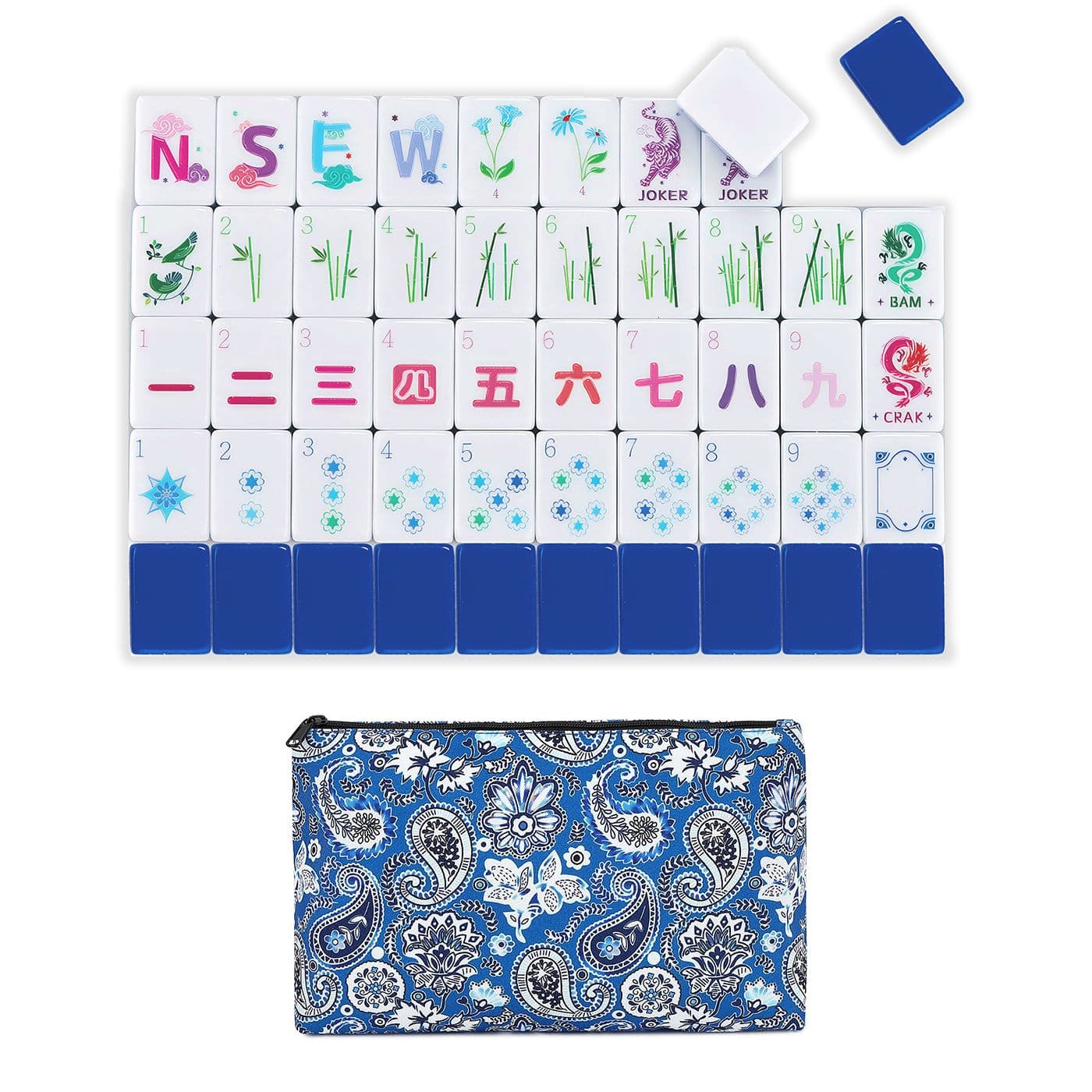 Luxury Blue Tiger Mahjong Tile Set