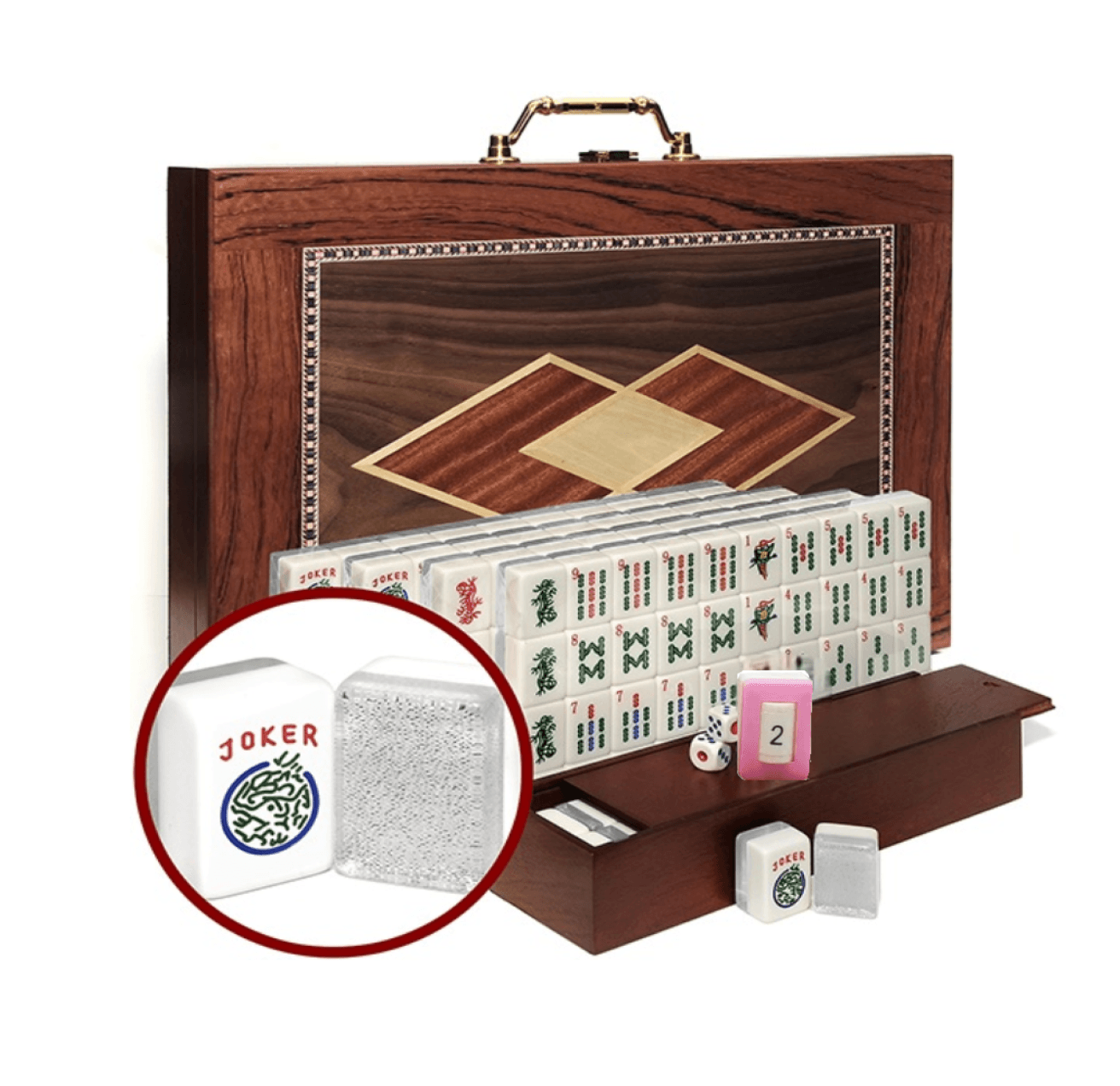 Jumbo American Silver Glitter Mah Jongg Tiles in a Wooden Box