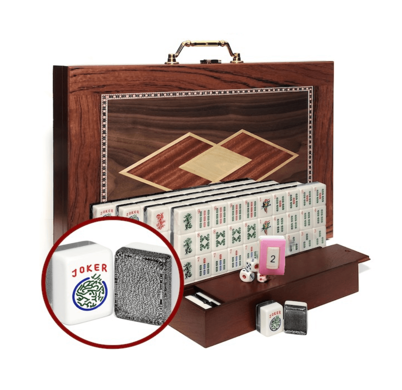 Jumbo American Gunmetal Glitter Mah Jongg Tiles in a Wooden Box
