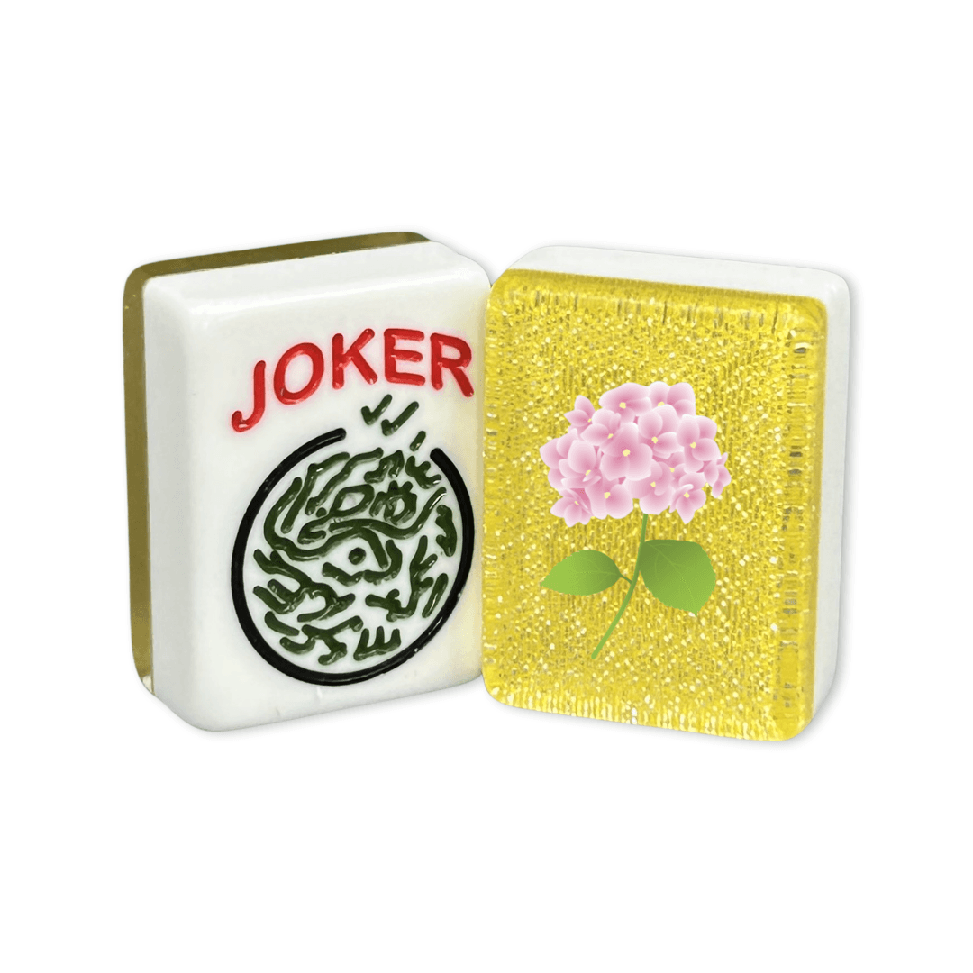 CUSTOM Printed Pink Hydrangea American Mah Jongg Tiles — Solid Color Tiles – choose color: Yellow Glitter